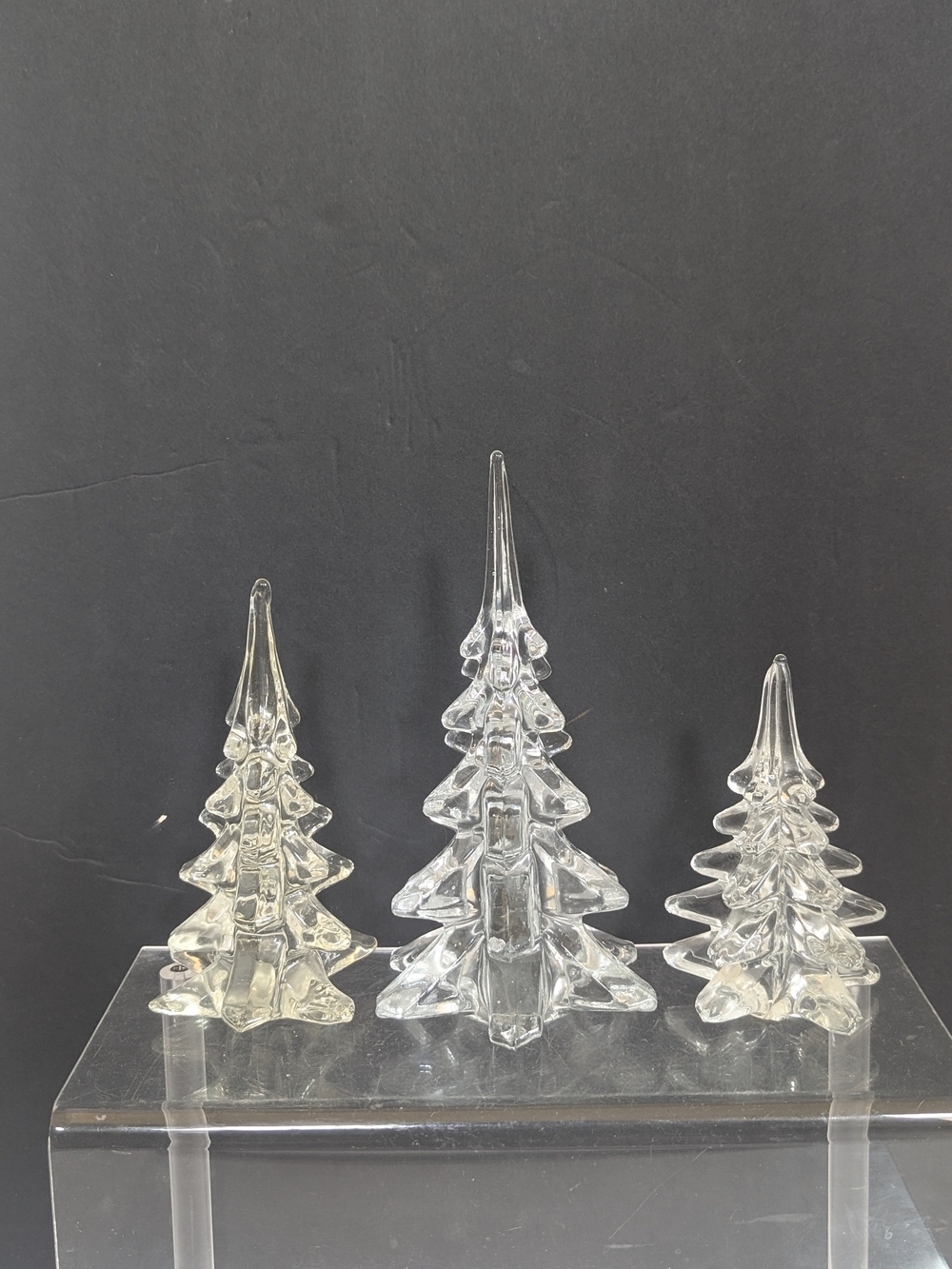 Clear Glass Art Glass Christmas Tree Figurine Trio, Set of 3
